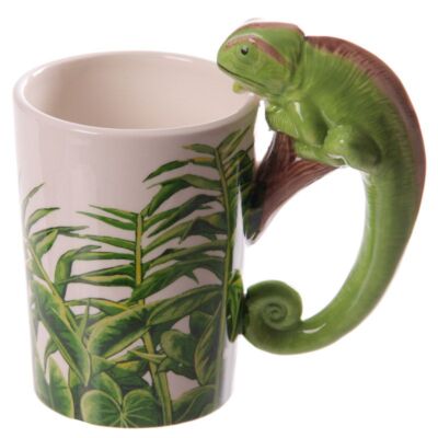 CHAMÄLEON GRIFF 3D STIL KAFFEEBECHER TASSE NEU IN GESCHENKBOX PUK