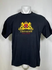 VTG Amsterdam City Logo Crest Kist Design Holland Black T-Shirt Men's LARGE