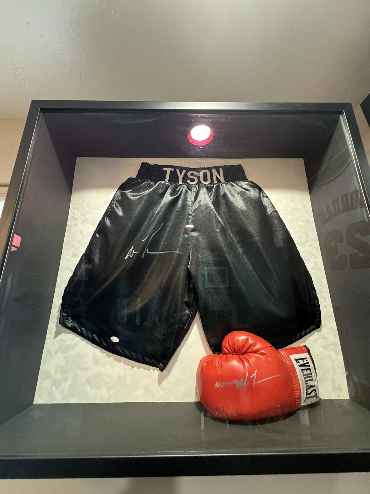 Mike Tyson Heavy Weight Autographed Trunks(JSA) & Left Glove “Iron Mike” (PSA) view 9