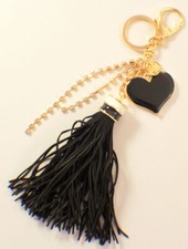 Black Heart and Tassel Key Chain Fob Phone Purse Charm