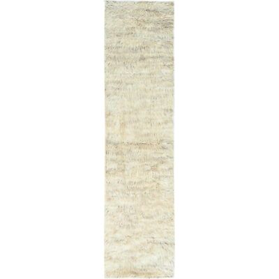 2'6'' x 10' Beige Wool Hand Knotted Shaggy Moroccan Oriental Runner Rug R82574