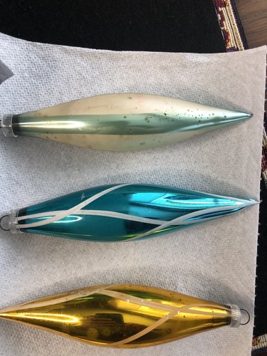 6x Vintage Teardrop Icicle Mercury Glass Christmas Ornaments 6" - West Germany - Picture 13 of 14