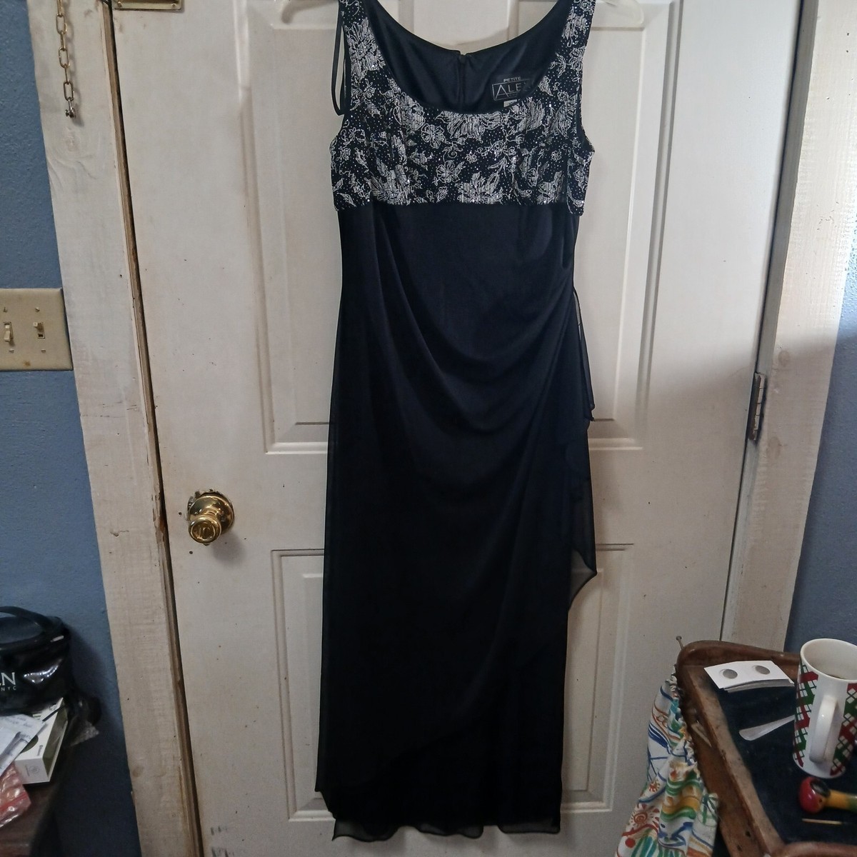 Alex Evenings Women's Empire Waist Dress with Side Ruched Skirt &Jacket  Size 10p