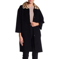 New Catherine Malandrino Cheetah Collar Knit Sweater Coat 3/4 Sleeve Black Xs