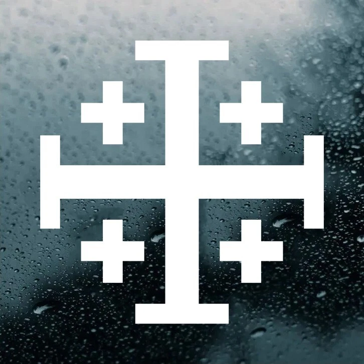 MINGLEWOOD TRADING Jerusalem Cross Vinyl Decal | Five-Fold Cross Crosslets Heraldry Die Cut Sticker