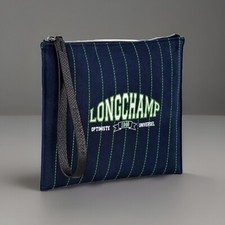 NWOT 170 Longchamp Essential University Stripe Flat Wristlet Pouch Clutch-Navy