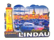 Lindau Bodensee Holz 2D Magnet Hafen Leuchtturm Souvenir Germany