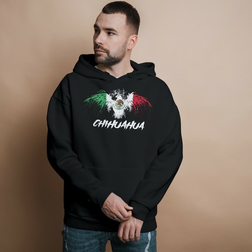 Chihuahua Mexico Eagle Flag Black Pullover Hoodie Sudadera Sweatshirt - Picture 2 of 2