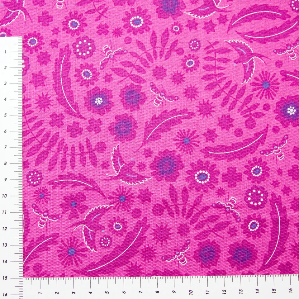 ANDOVER FABRICS Blüten Vögel Pink Serie Sunprints Patchwork Stoff Baumwolle (0764)