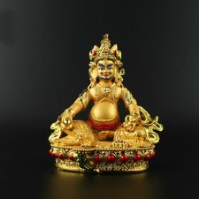 5.7" Tibet Tibetan Buddhism Resin Gild Yellow Jambhala Wealth God Mouse Statue