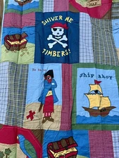 NOS Vintage COMPANY STORE KIDS Pirates Shiver Timbers Skull Shower Curtain Quilt