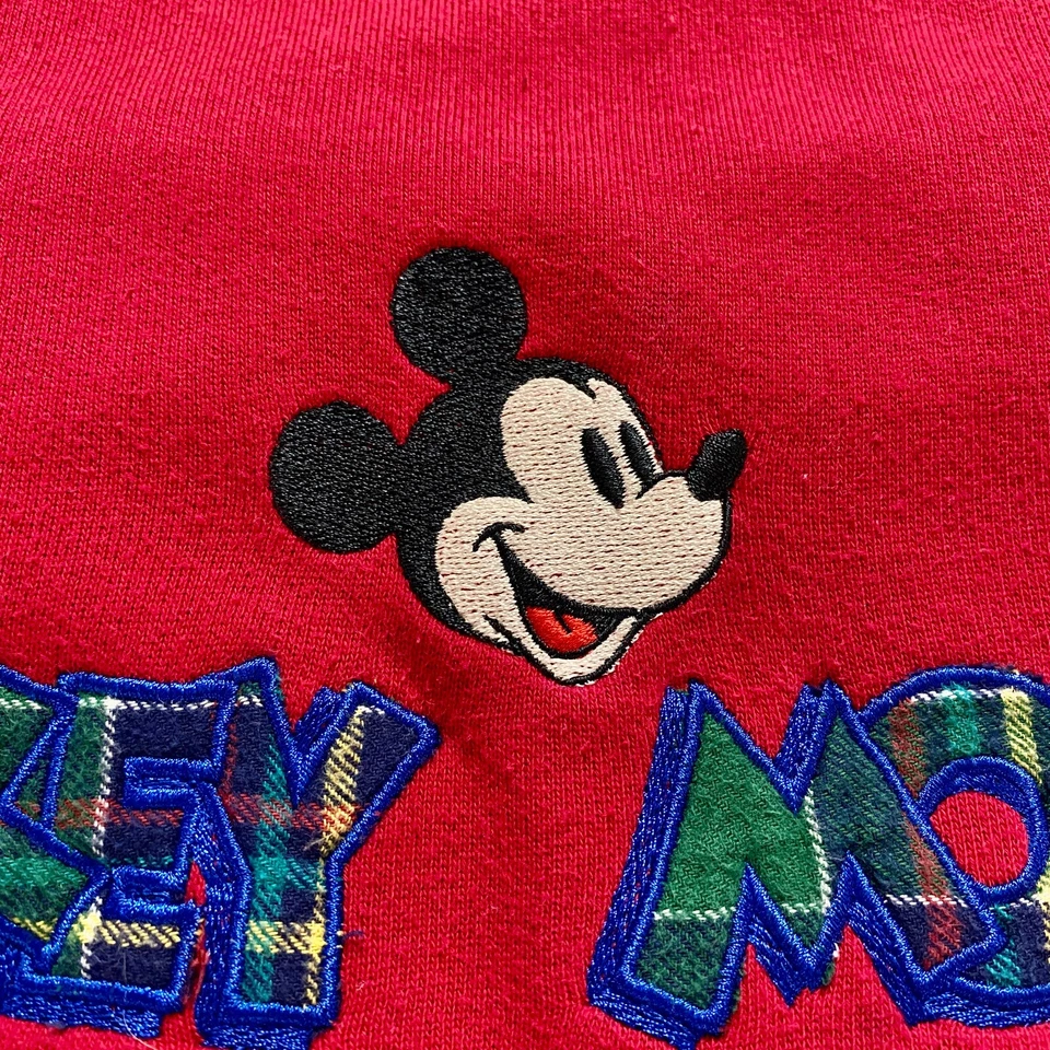 Jersey Mickey Mouse Mujer Talla XL Benetton De Colección Y2K Rojo Gran Tamaño Bordado Tartán Foto 4 de 4