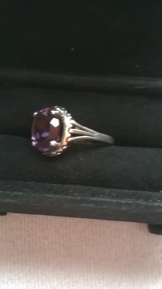 De colección - Anillo de plata de ley de piedra de vidrio grande amatista talla 7. Foto 4 de 4