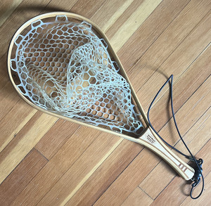Wolf Moon Wooden Fishing Landing Net, Brown/White, White Rubber Mesh