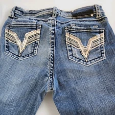 VGS Jeans Womens Sz 4 Blue Denim Slim Bootcut Embroidered Thread Glitter 28x30 