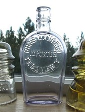 neat! 1/2 pt TACOMA, WASHINGTON TERRITORY / LANGERT Coffin Whiskey flask bottle