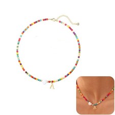 Cute Beachy Beaded Necklace Letter Neck Jewelry For Casual Outfits