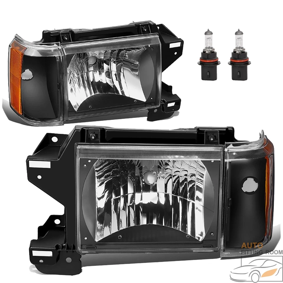 Black Headlight For 1987-1991 Ford F150 F250 Bronco Truck w/ Bulbs Left & Right Foto 2 de 4