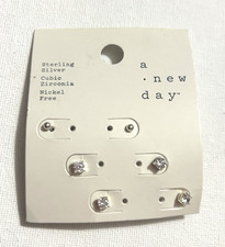 A New Day Stud Earring Sets Sterling Silver Cubic Zirconia Nickel Free NWT