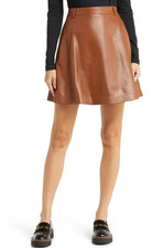 Polo Ralph Lauren Saddle Brown Lambskin Leather a-Line Skirt -size 16 -msrp 798