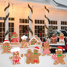 10Pcs Christmas Gingerbread Decorations Outdoor, Gingerbread Man Yard Signs with