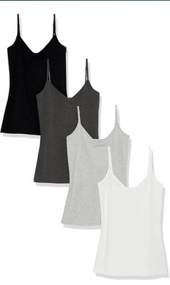 4 Pack Camisole V Neck Tank Top Basic Womens Plus Size 4X Long White Black Gray