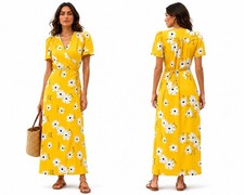 Madewell Yellow White Puff-Sleeve Ikat Floral Daisy Maxi Dress Size XS L3333