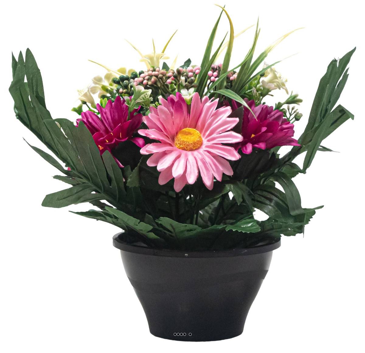 Vasque de gerberas artificiels lestée anti-vent pour cimetière - Fleurs de deuil durables H26