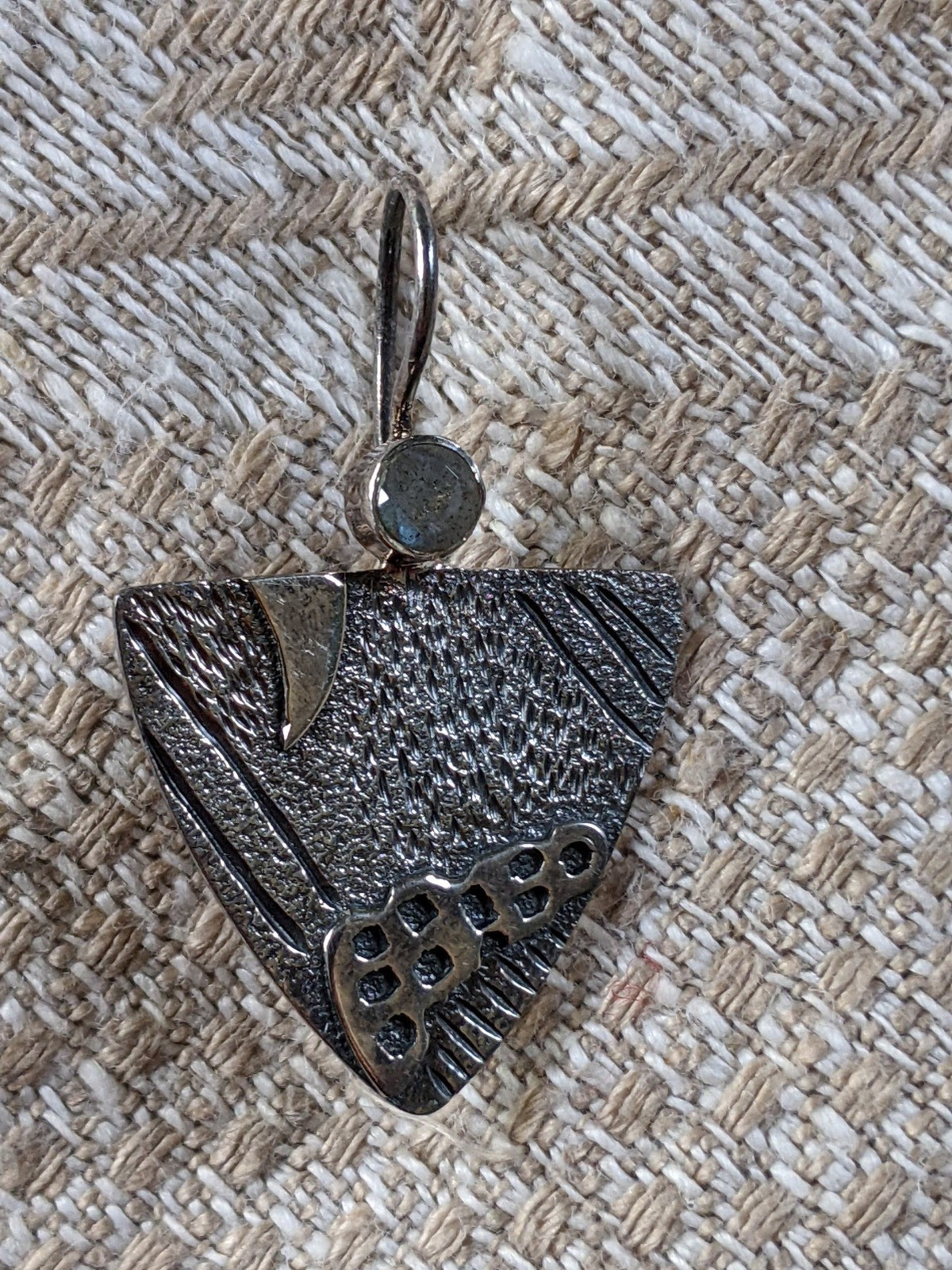 Sterling Silver Embossed Triangle Labradorite Ear… - image 4