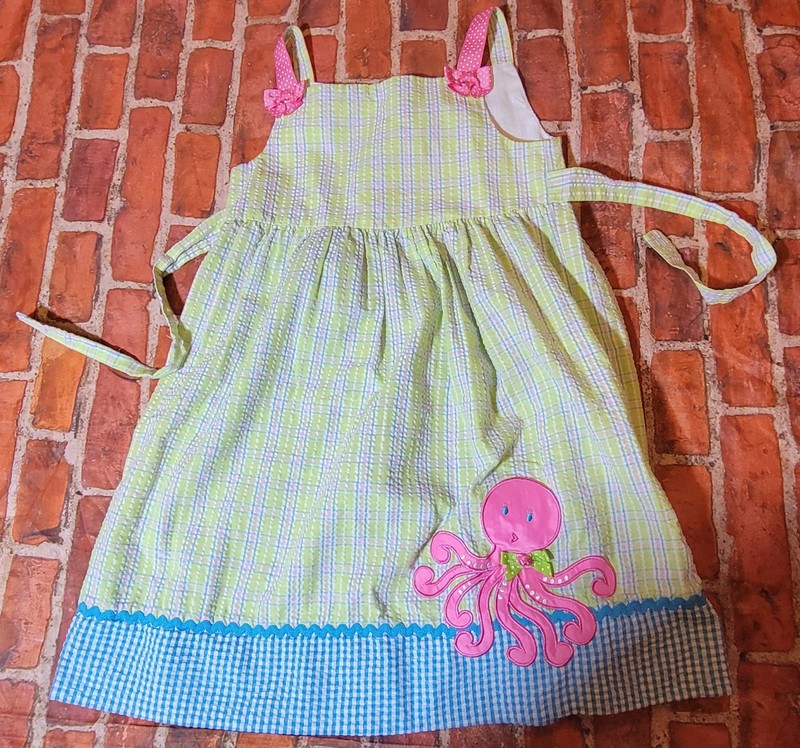 Emily Rose Girls Size 6 Summer Seersucker Dress Octopus Appliqué