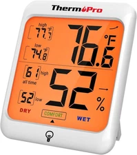 ThermoPro TP53 Digital Hygrometer Indoor Thermometer for Home, White 
