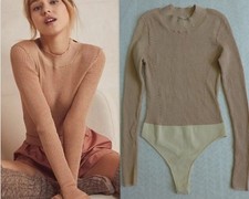 FREE PEOPLE Intimately Metallic Ribbed Knit Mock Neck Bodysuit Size M NEW