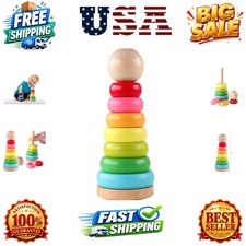 Stacking Rings Toy Wooden Rainbow Stacker Toddler Learning Toys for 18 2 ...
