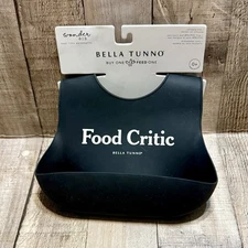 Bella Tunno Wonder Bib Silicone Baby Bibs Black “food Critic” Brand New