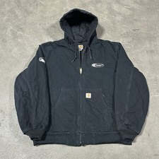 Carhartt Quilted Duck Jacket Men  s XL Black Hooded Canvas Work J140 BLK USA