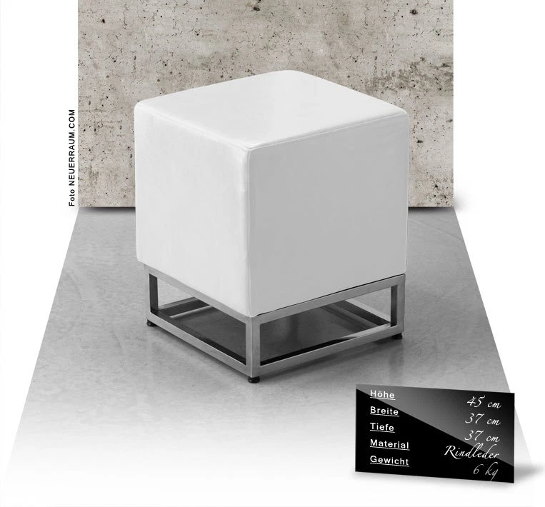 Schicker Würfel Leder Hocker Fußhocker Sitzhocker Kuhfell Leder Sitzhöhe 45 cm. - Bild 2 von 4