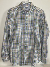 David Donahue Shirt Mens Large, Blue Green Yellow Plaid, Long Sleeve Casual