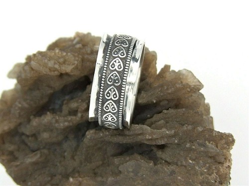 Hand Made USA Oxidized Heart Design 925Sterling Silver Spinner Ring-Custom Size - Picture 11 of 12
