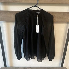 NWT $48 Anthropologie Grade & Gather Black Pleated Chiffon Top Blouse Sz S NEW!