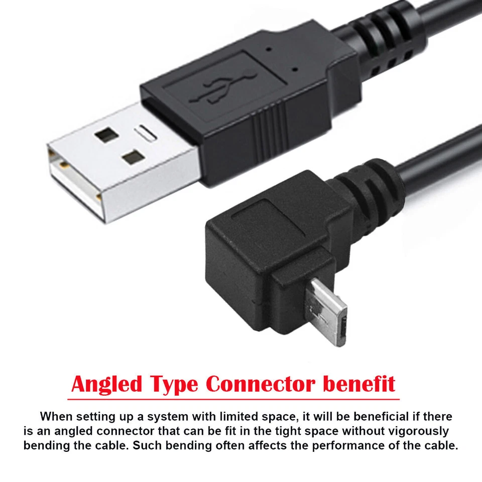 Up Angled 90 Degree Micro USB 5Pin to USB 2.0 Type-A Data Charge Cable for Phone - Image 2 of 4