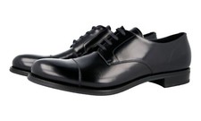 PRADA Brushed Leather Cap Toe Derby Dress Suit Shoes Black NEW - US 14 EU 47
