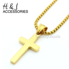 16-30"Stainless Steel 1.5mm Gold Pated Box Link Chain Plain Cross Pendant GP67