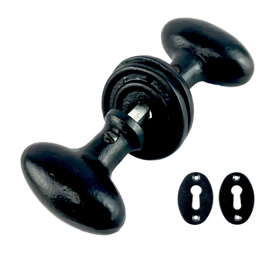 Cast Iron Door Knobs Black Oval Round Octagonal Antique Tudor Rim Or Mortice - Image 4 of 4