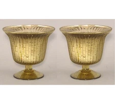 Compote Bowl Vase Glass Gold Mercury Fluted  6"Dia 5.5"High Set/2