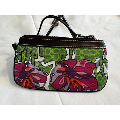 Coach Ashley floral Iris purple and green canvas wristlet