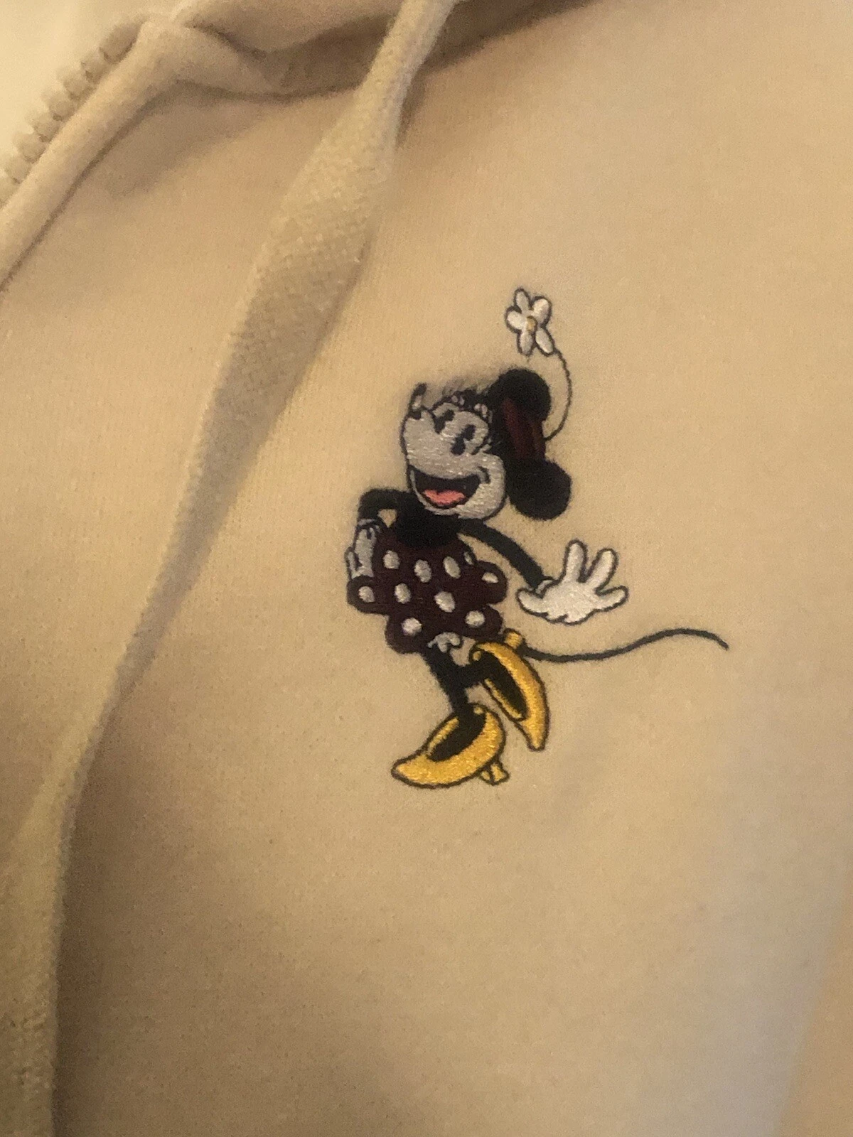 OFF WHITE Giacca con cappuccio manica lunga in pile bianco sporco MINNIE MO di Parchi Disney taglia 1X