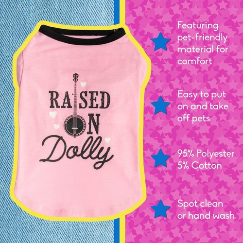 Dolly Parton Doggy Parton ""Raised on Dolly"" rosa T-Shirt für Hunde Größe S Small - Bild 8 von 15