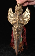  10" Tibet Buddhism Bronze Winged Eagle Garuda Bird Statue Phurba Dagger Holder