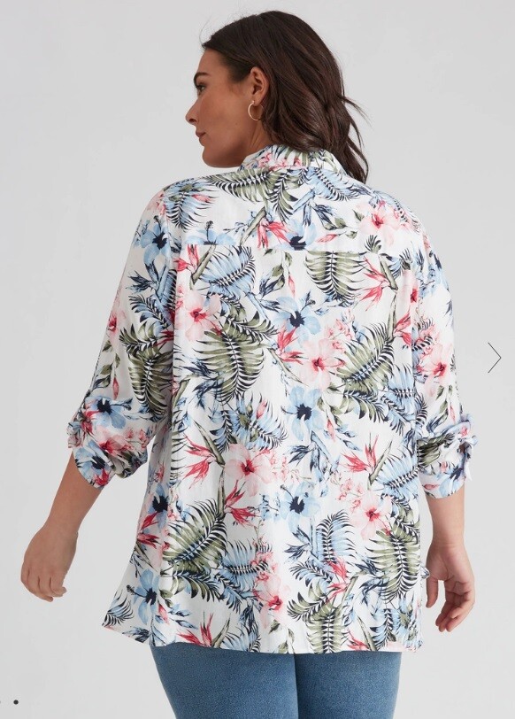Autograph Top Plus Size 22 Shirt Blouse Button Up Floral Linen/Viscose RP$90 NEW - Picture 2 of 5