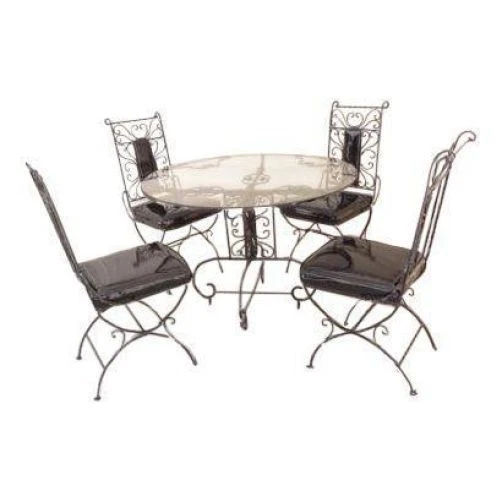 vintage metal scroll iron patio porch out door regency dining set table 4 chairs - Image 2 of 4
